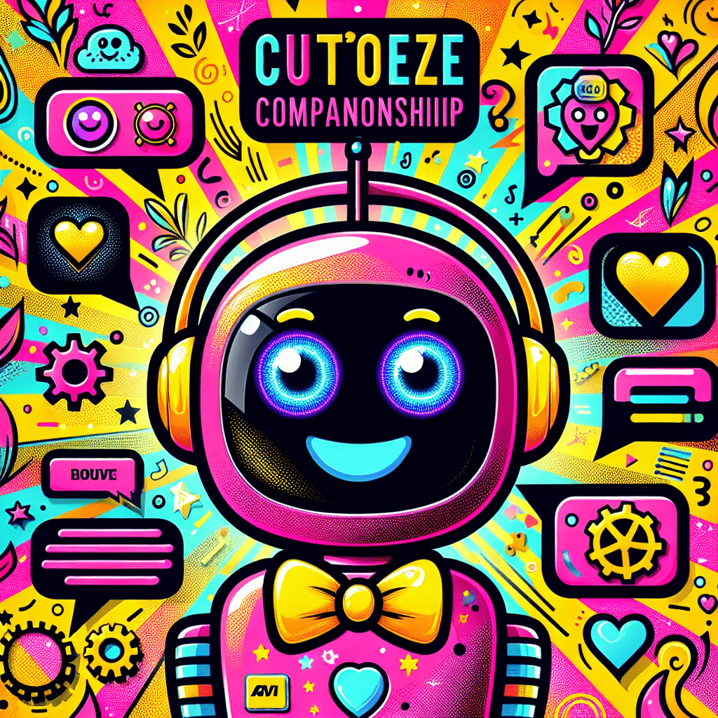 Vibrant pop-art graphic for blog "Customizing AI chatbots" featuring a cartoonish AI chatbot with a friendly face, colorful accessories, and playful speech bubbles showcasing customization options, all in Neon Pink and Bright Yellow background.