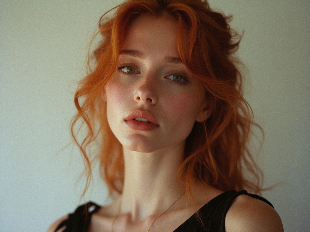 Professional studio shot of an 18-year-old USA ethnic girl with red hair and brown eyes
