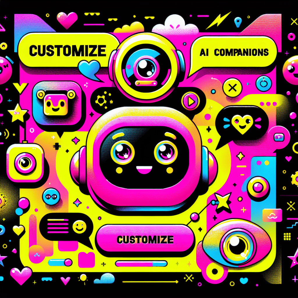 Vibrant featured image for the ProjectX.AI tutorial: How to customize AI companions for better engagement, featuring a bold Neon Pink background, cartoonish robot and chatbot characters, playful customization icons, and energetic doodles, embodying the colorful and youthful aesthetic of All My Love.